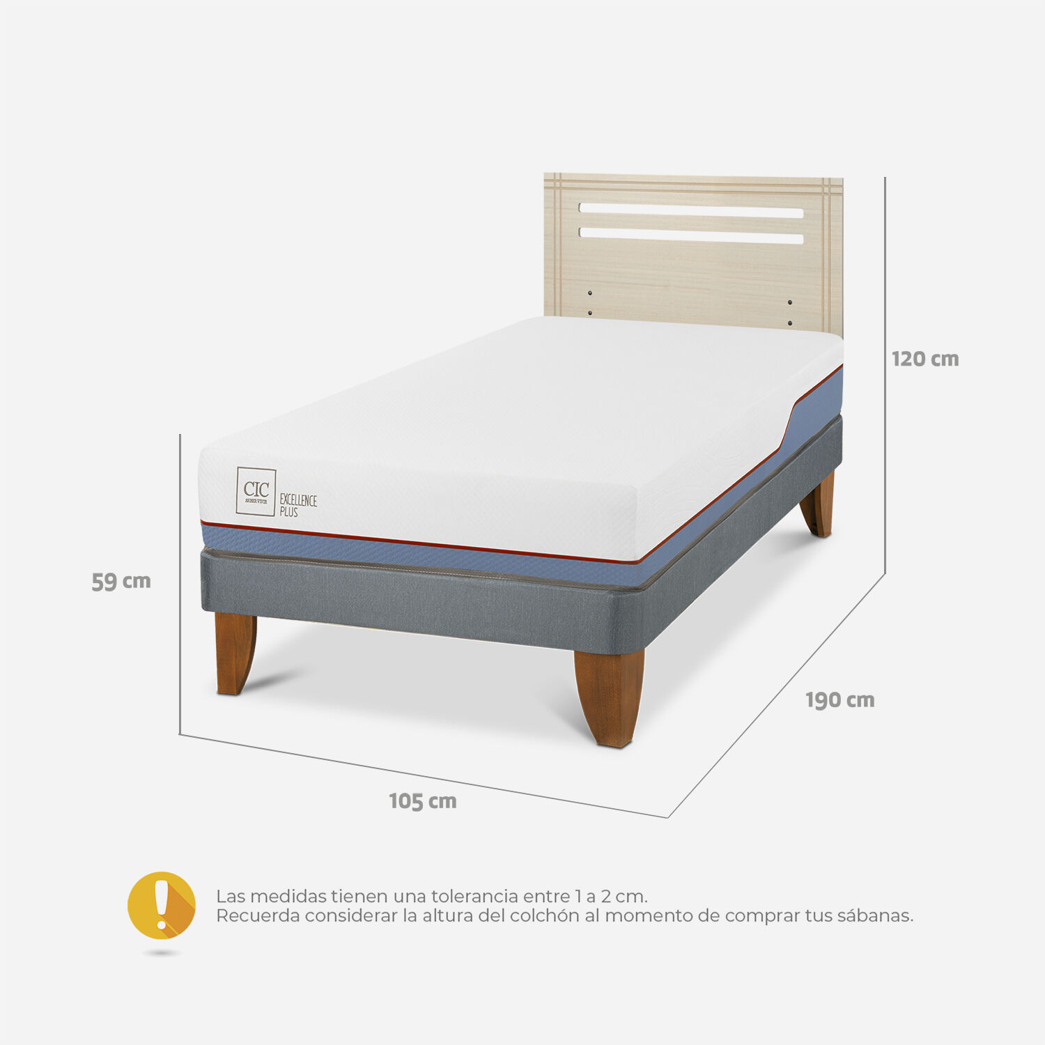 Cama Europea 1,5 Plazas Excellence Plus + Respaldo Múnich Alpino