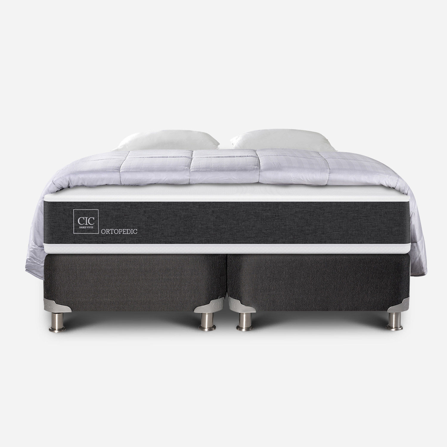 Box Spring 2 Plazas Ortopedic Base Dividida 5 Zonas + Almohadas + Plumón