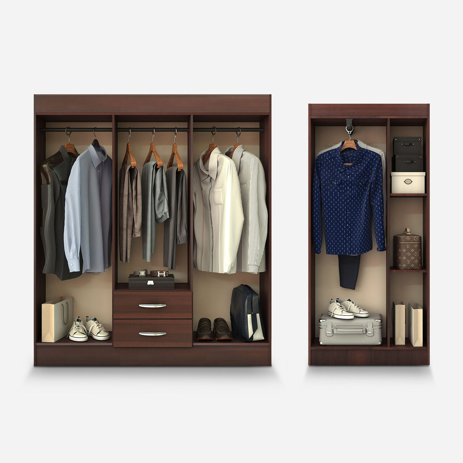 Cl&oacute;set 6 Puertas 2 Cajones Trancura Chocolate + Cl&oacute;set Pasco Chocolate