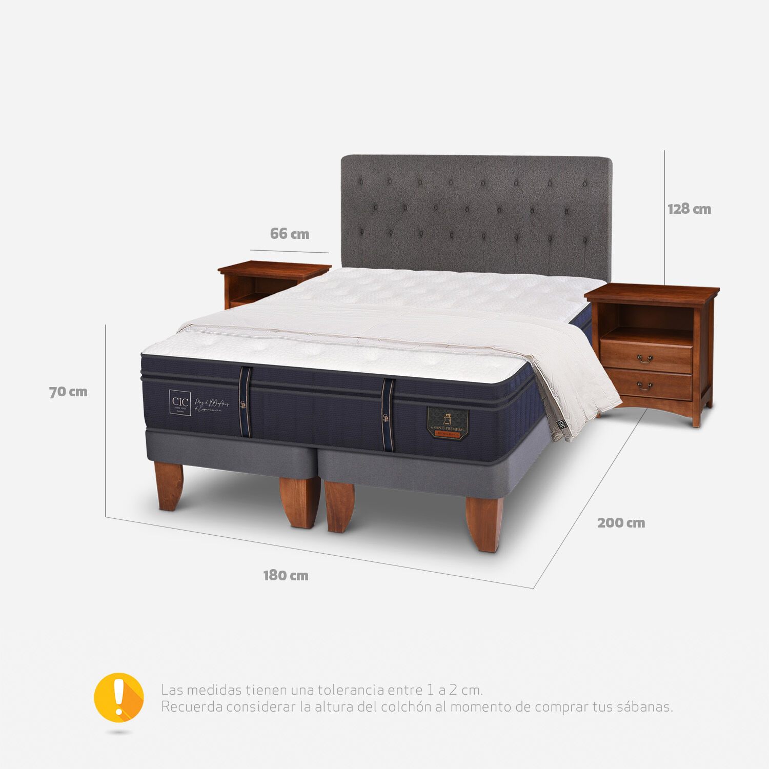 Cama Europea King Grand Premium + Set Kavery + Plum&oacute;n 15% Pluma de Ganso