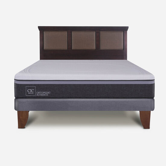 Cama Europea 2 Plazas Base Normal Ortopedic Advance + Respaldo Torino Choc