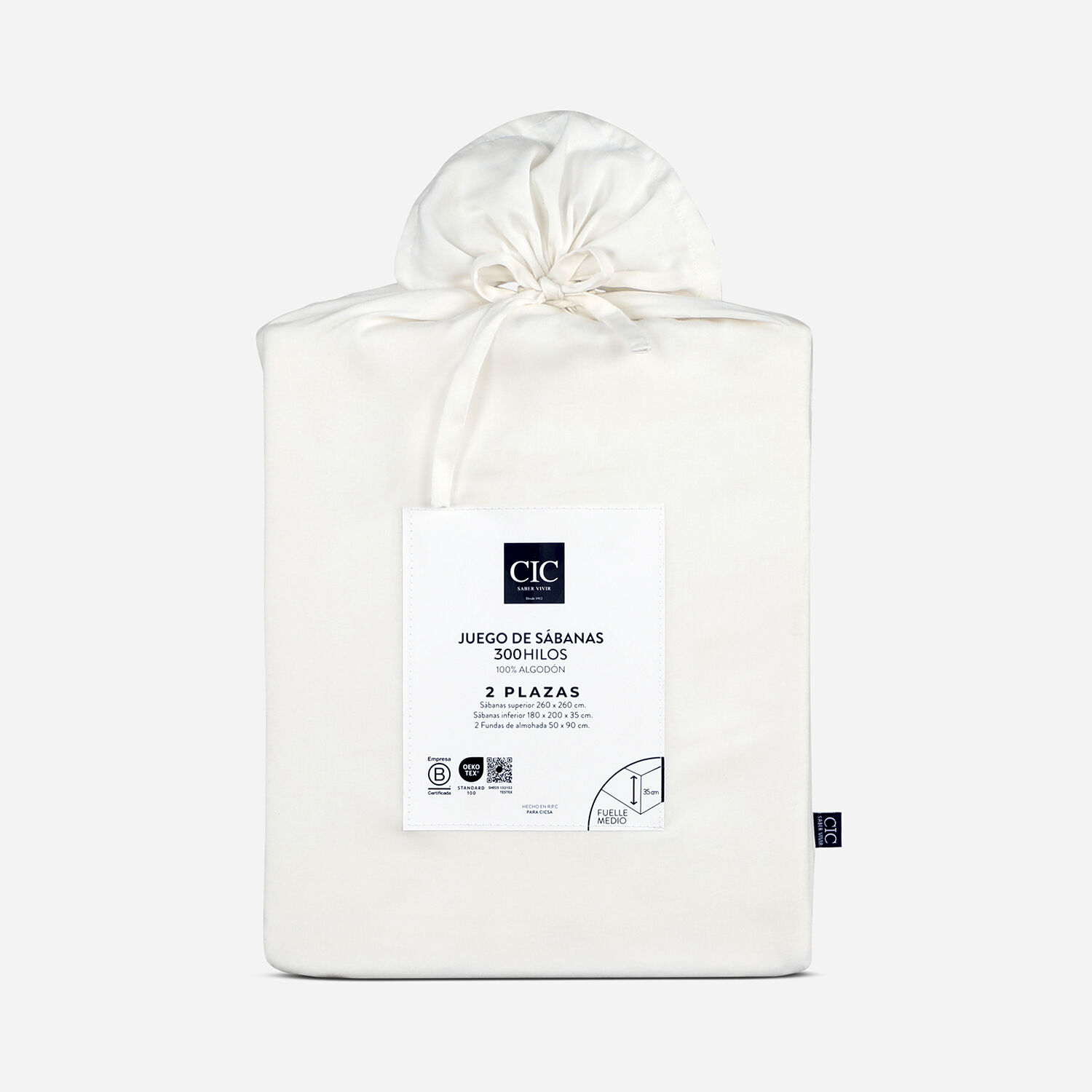 S&aacute;banas 2 Plazas 300 Hilos Lisa Blanco