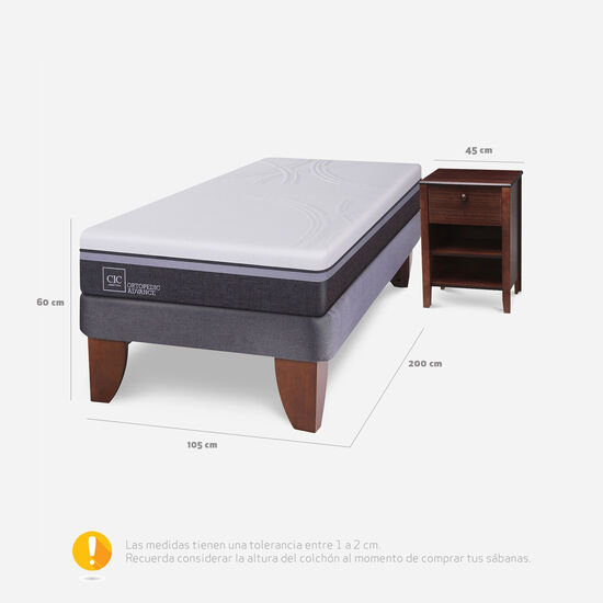 Cama Europea 1.5 Plazas Ortopedic Advance + Velador New Torino Choc