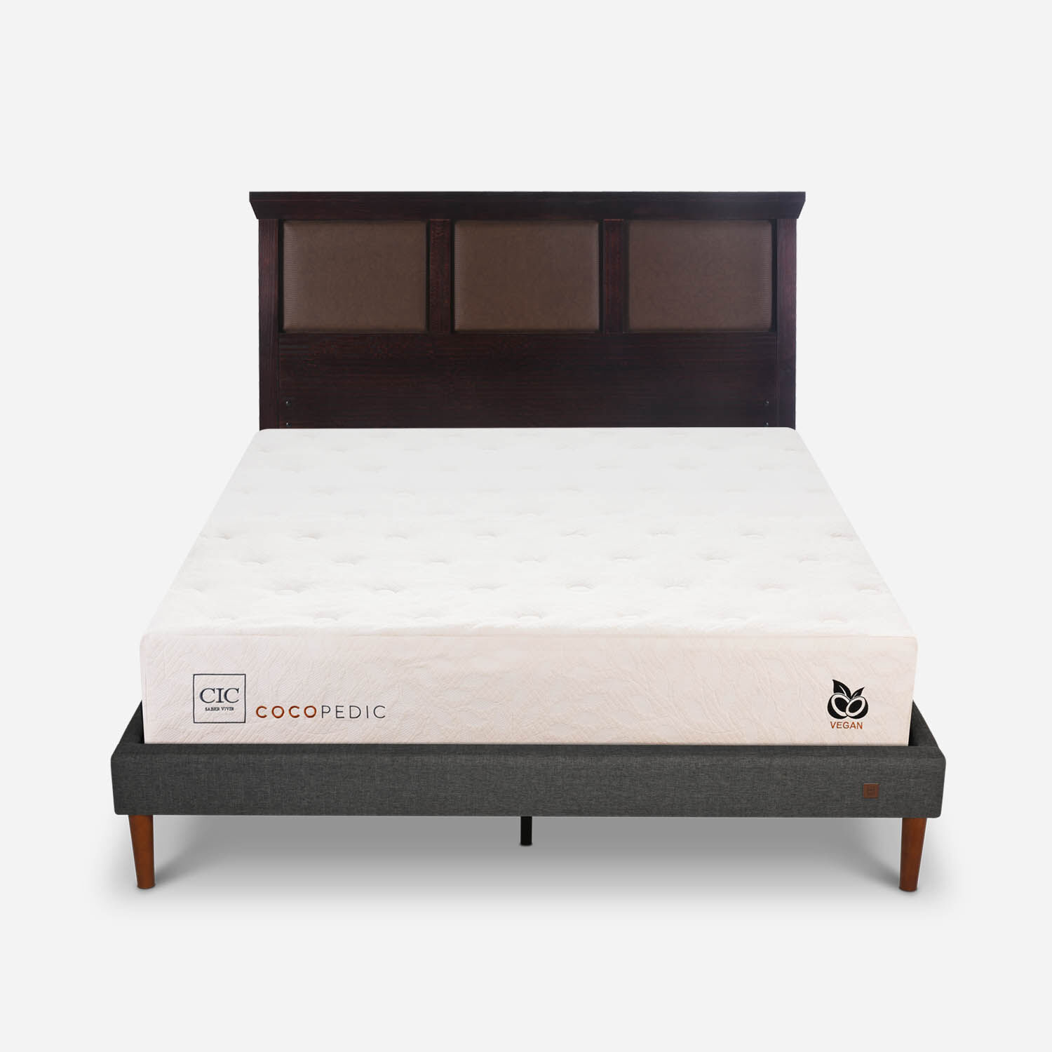 Cama Europea Curve 2 Plazas Cocopedic + Respaldo Torino Chocolate