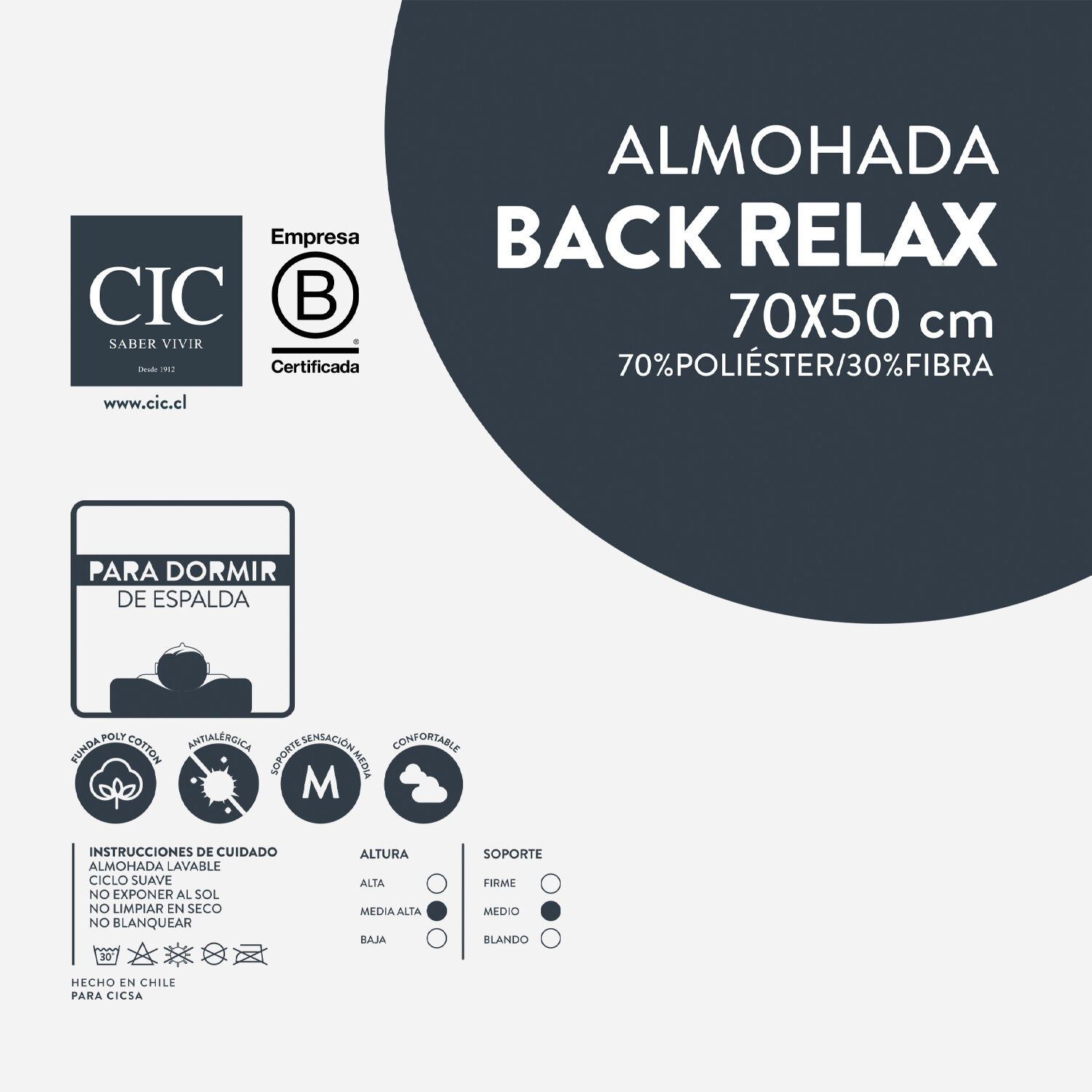 Almohada Fibra Back Relax 50x70 cm
