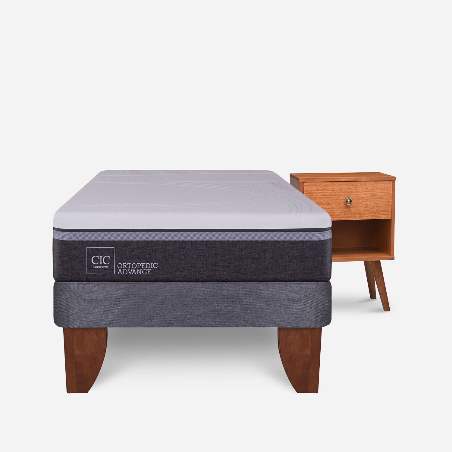 Cama Europea 1,5 Plazas Ortopedic Advance + Velador Gales Caramel