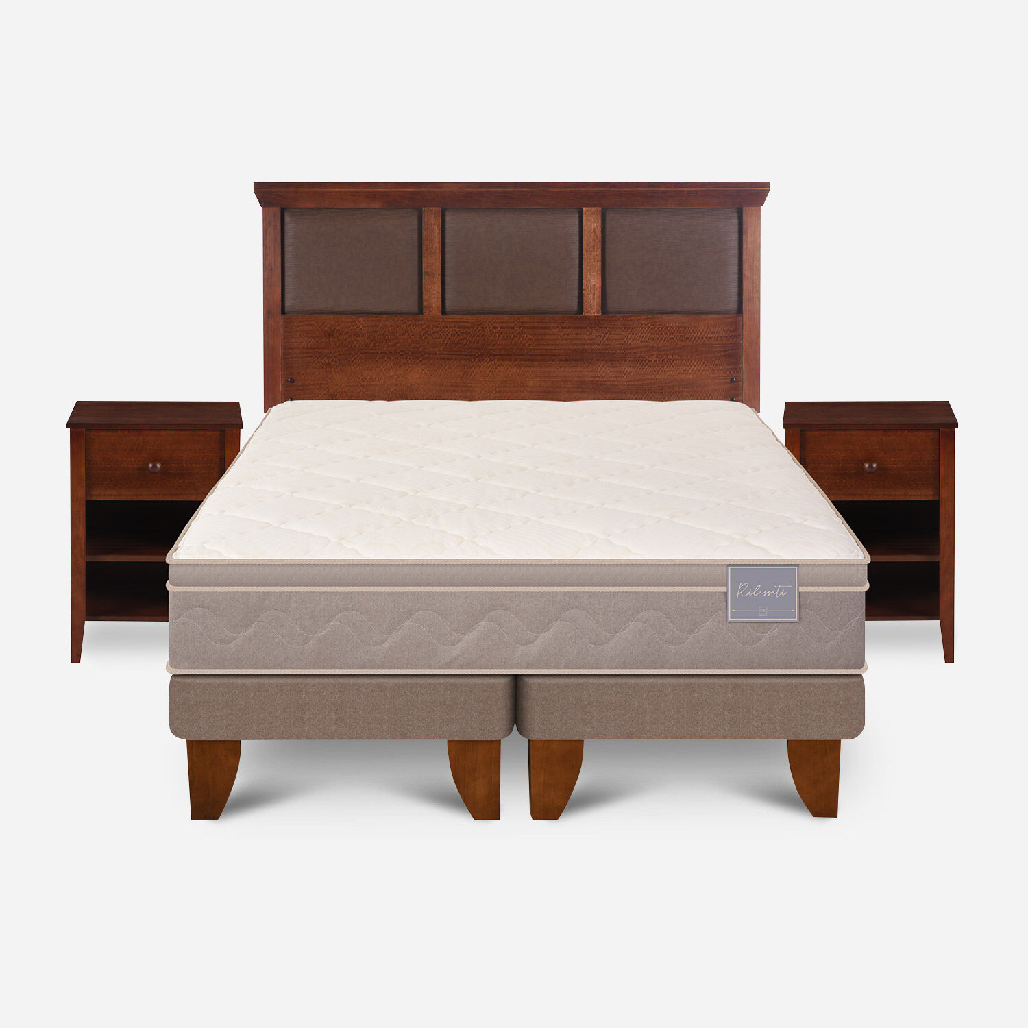Cama Europea 2 Plazas Rilassati Base Dividida + Set New Torino Caramel