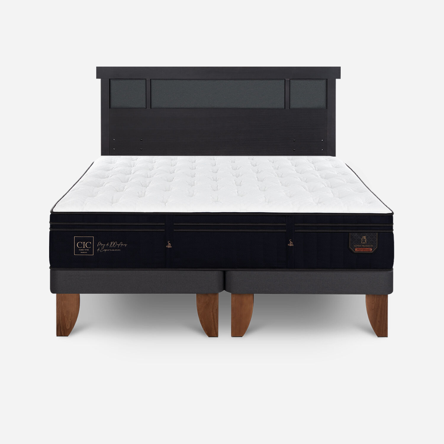 Cama Europea 2 Plazas Super Premium Base Dividida + Respaldo Dubl&iacute;n Negro