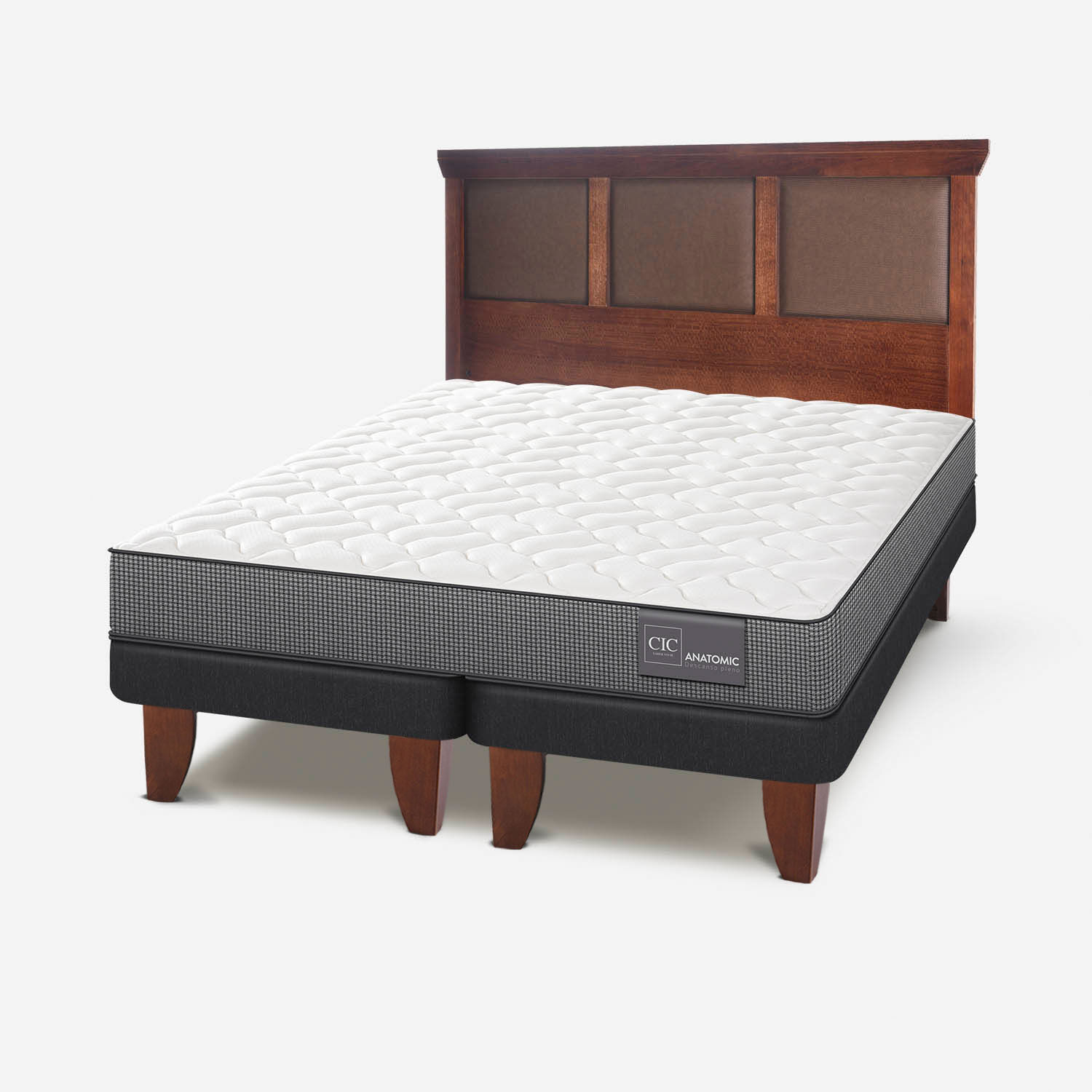 Cama Europea 2 Plazas Base Dividida Anatomic + Respaldo Torino Caramel