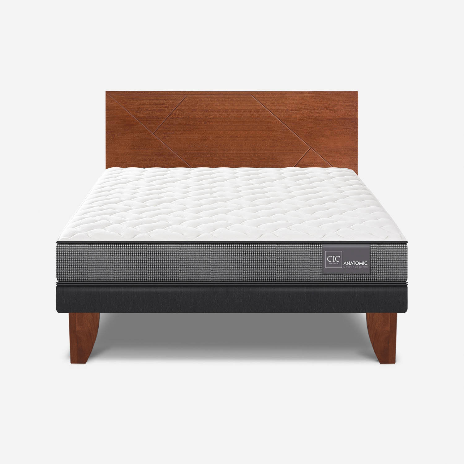 Cama Europea 2 Plazas Base Normal Anatomic + Respaldo Villarrica Caramel