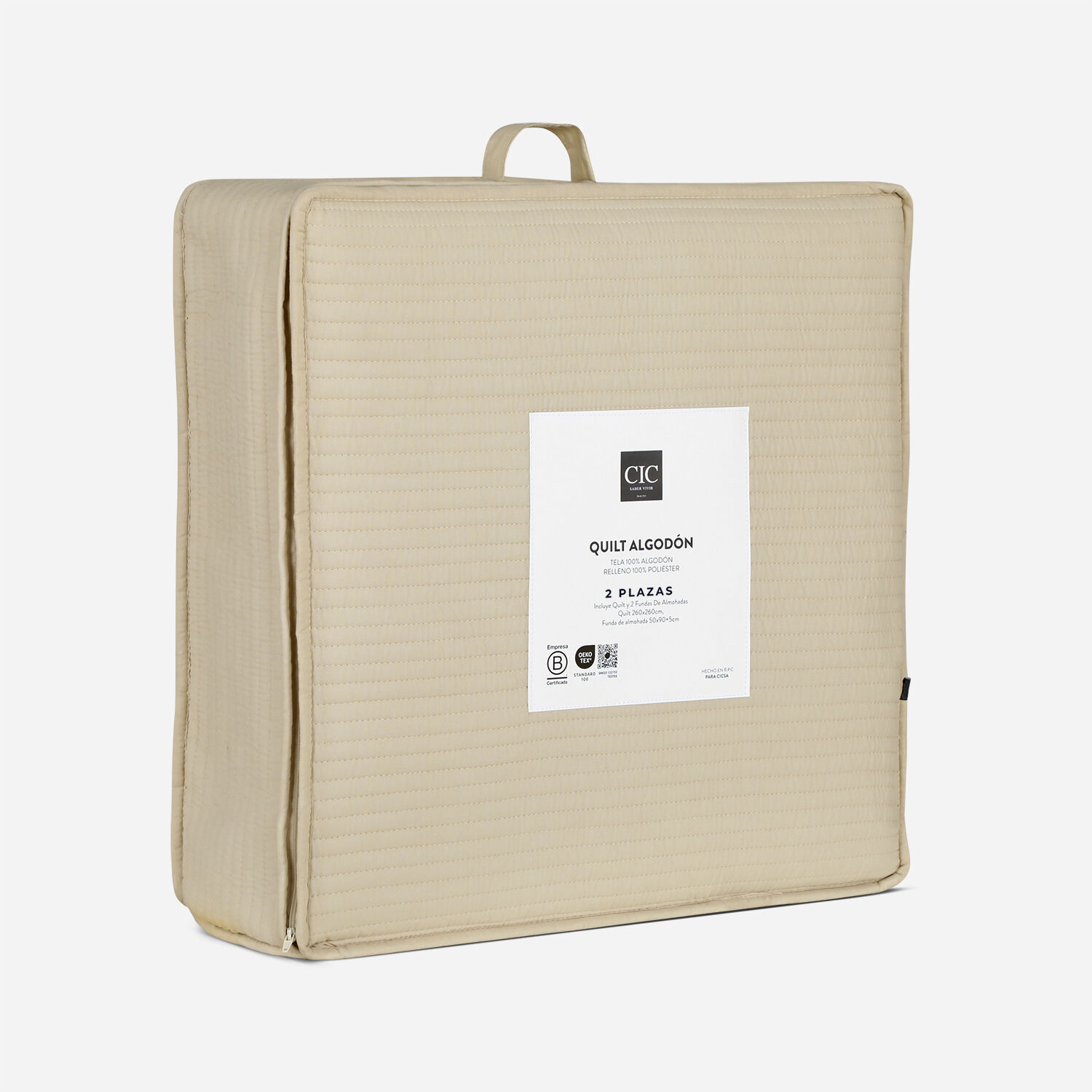 Quilt 2 Plazas Algodón Taupe