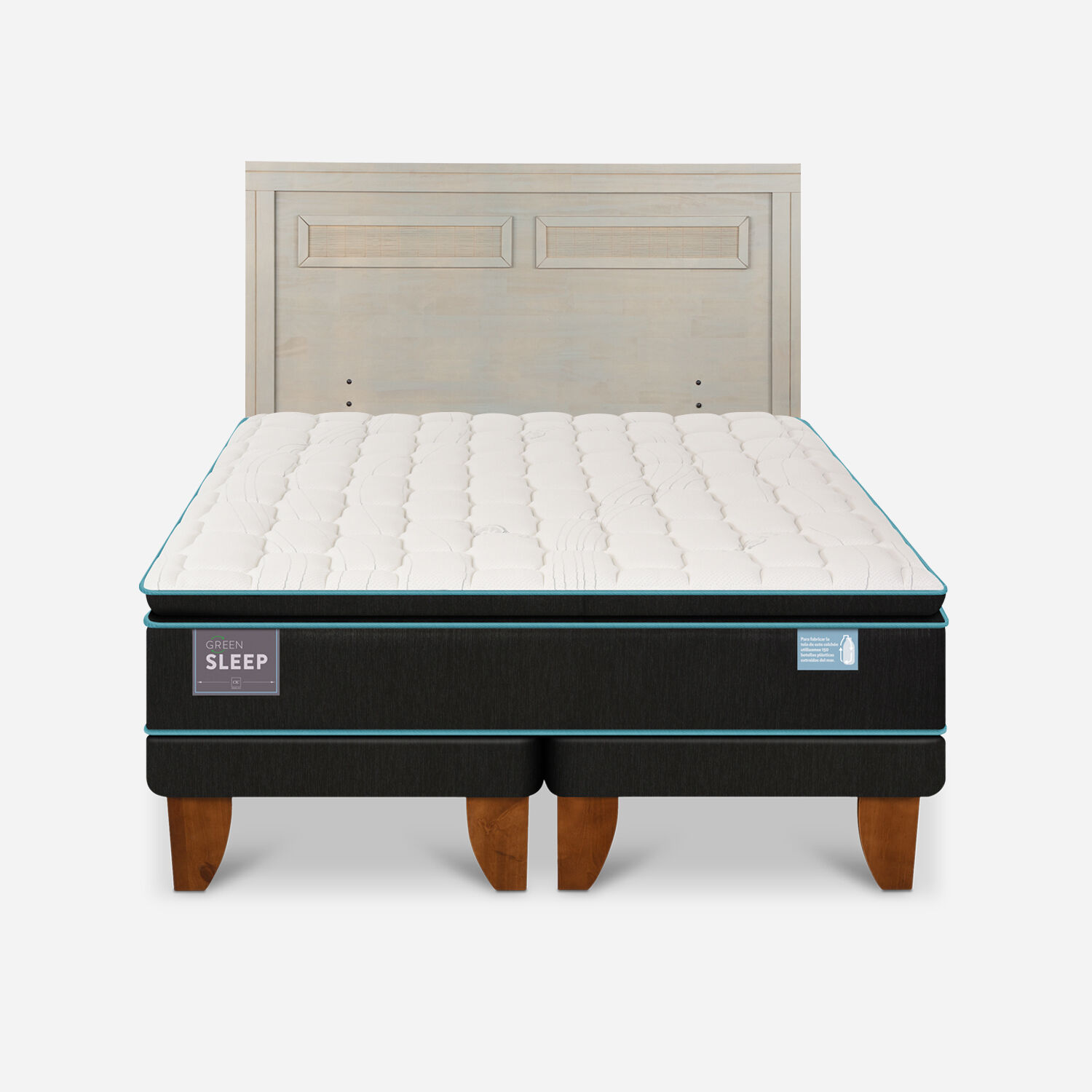 Cama Europea King Green Sleep + Respaldo Milán Alpino