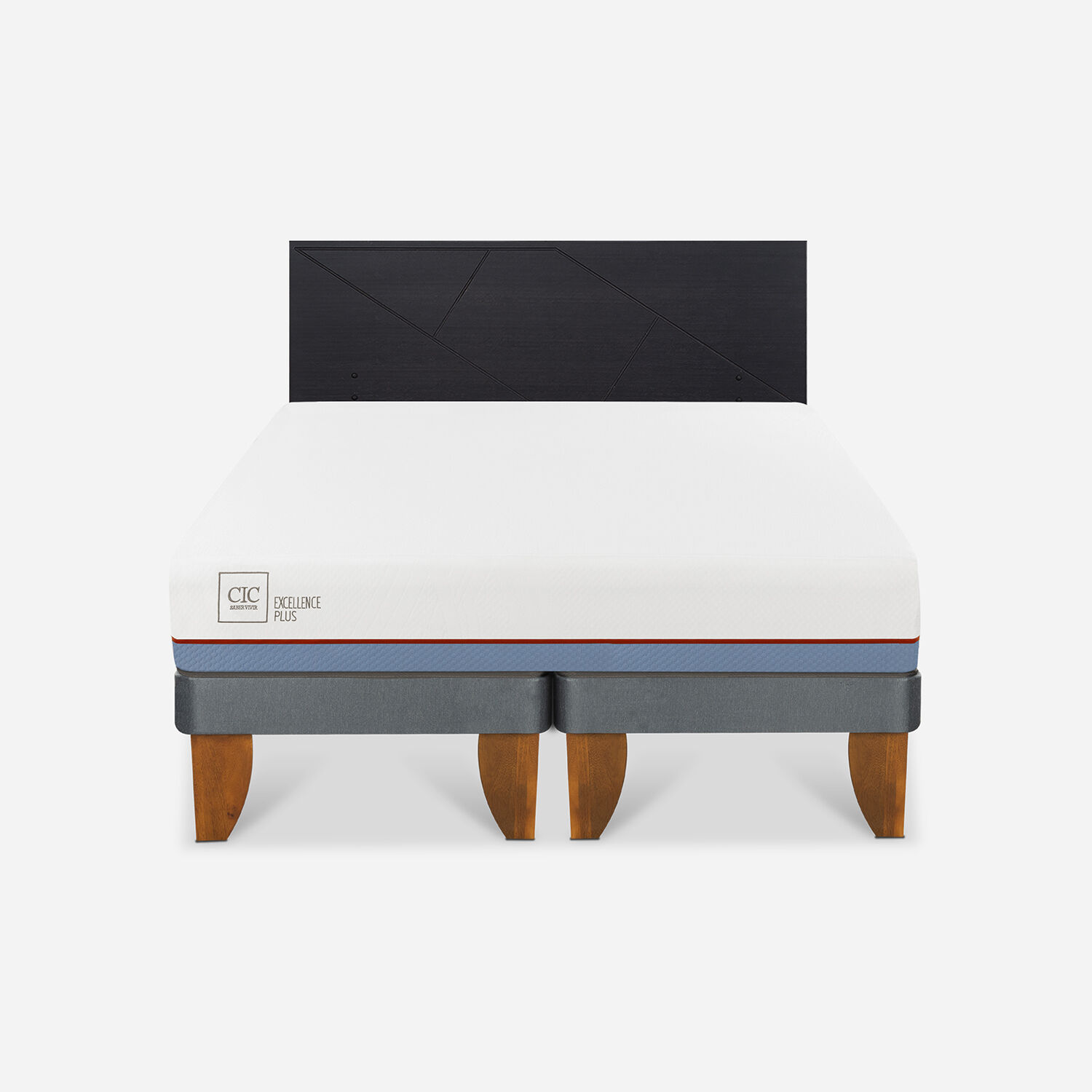 Cama Europea 2 Plazas Excellence Plus Base Dividida + Respaldo Villarrica Negro