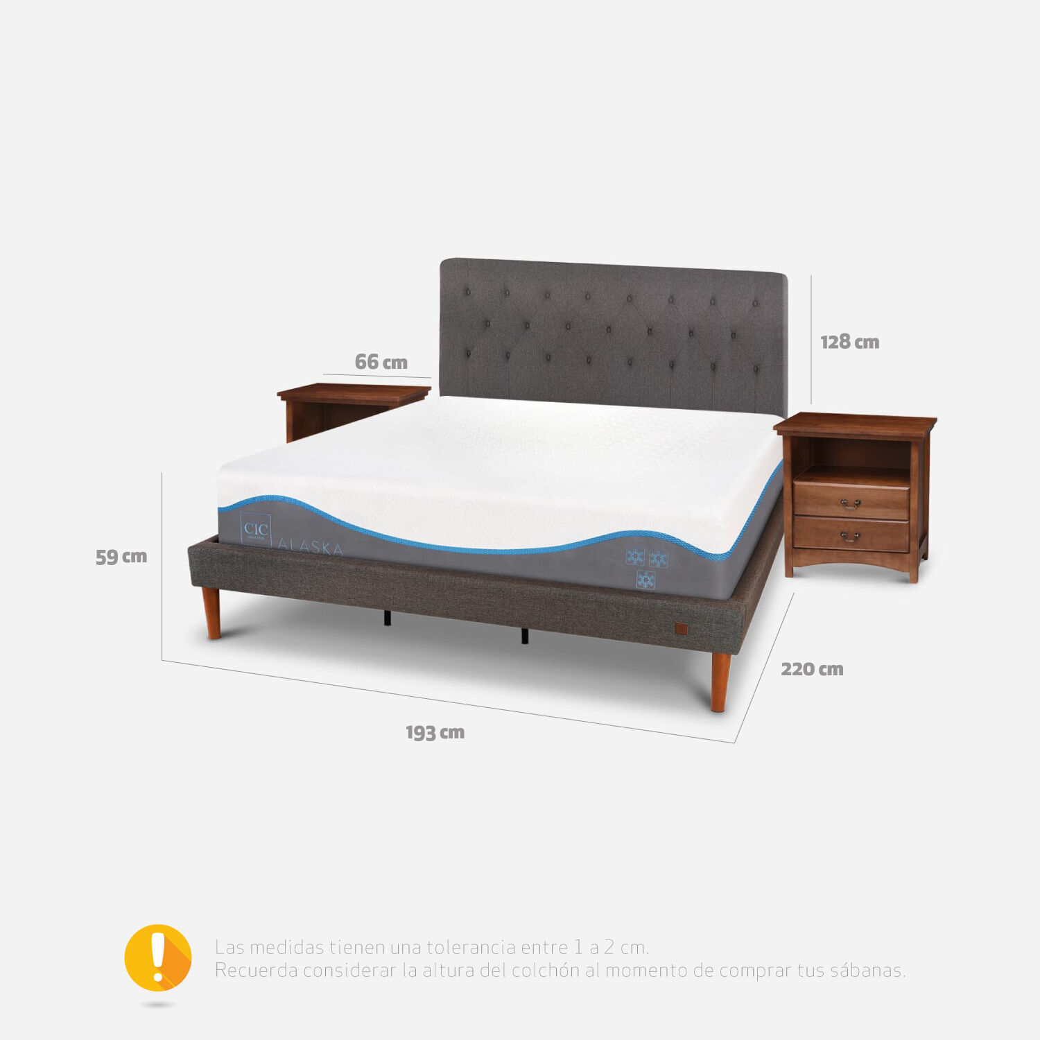 Cama Europea Curve King Alaska + Set Kavery