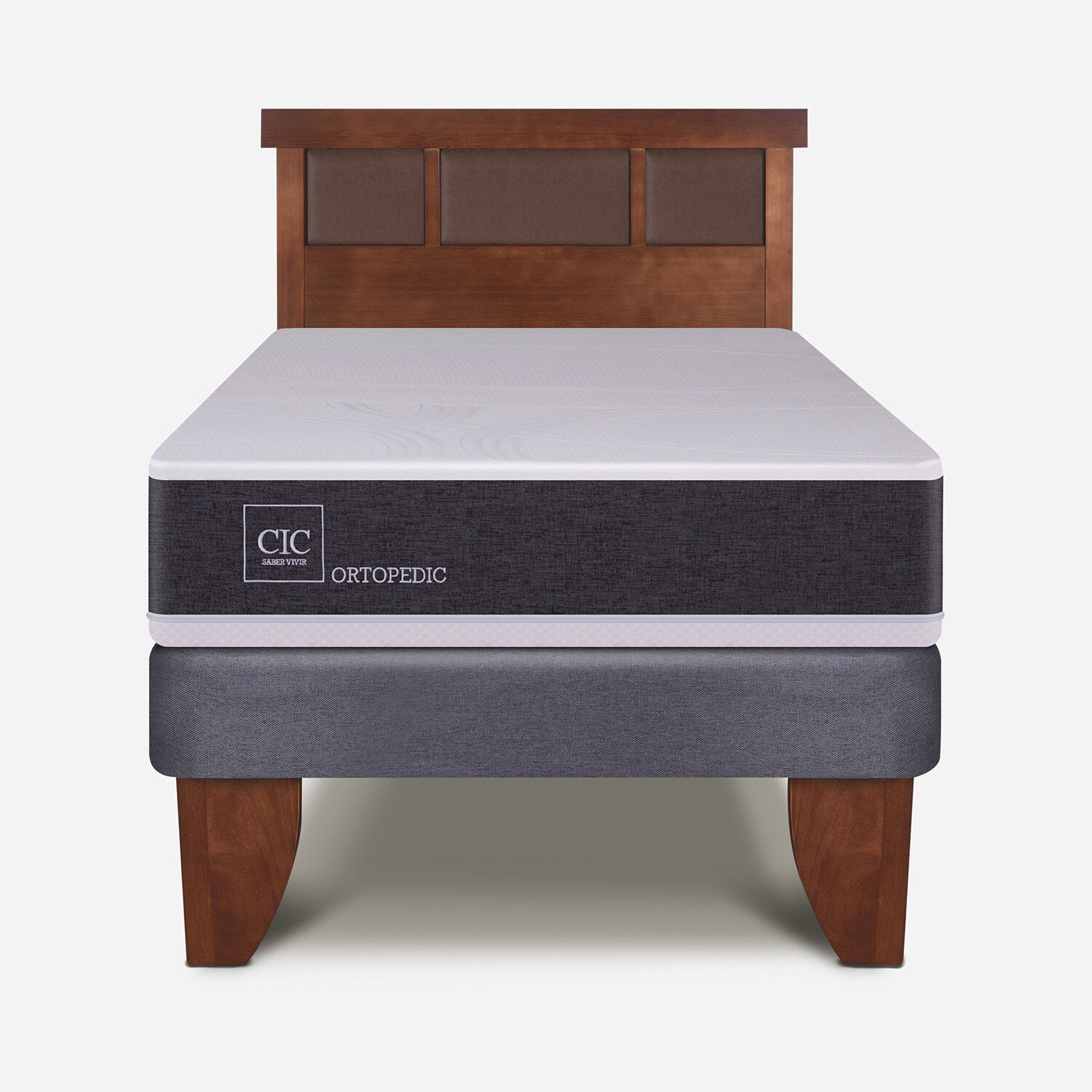 Cama Europea 1,5 Plazas Ortopedic + Respaldo Dubl&iacute;n Caramel