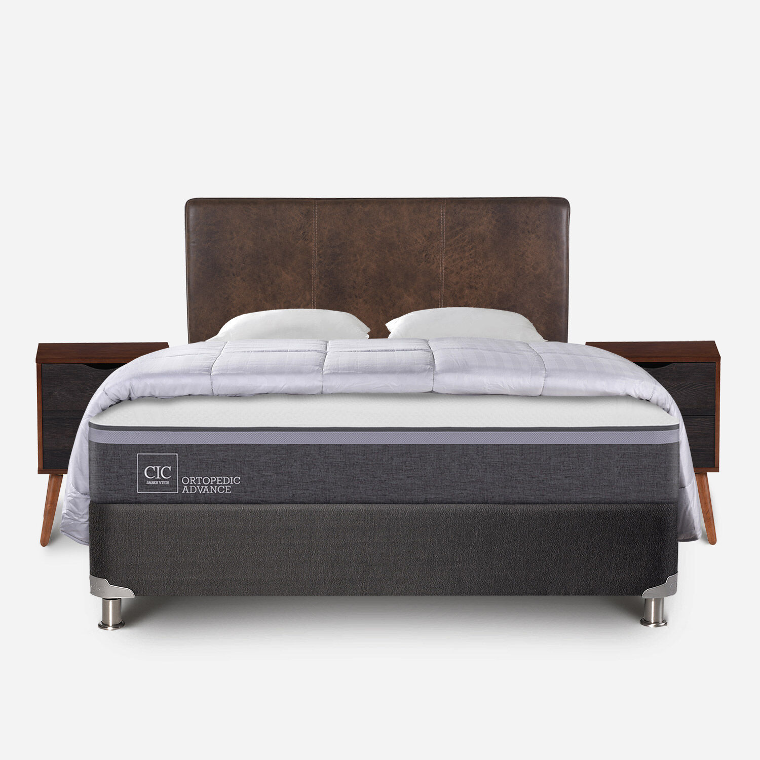 Box Spring 2 Plazas Ortopedic Advance Base Normal 5 Zonas + Almohadas + Plum&oacute;n + Set Baker