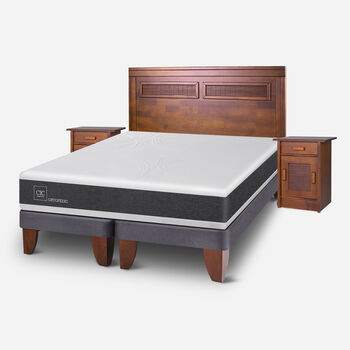 Cama Europea 2 Plazas Ortopedic Base Dividida + Set Milán Caramel