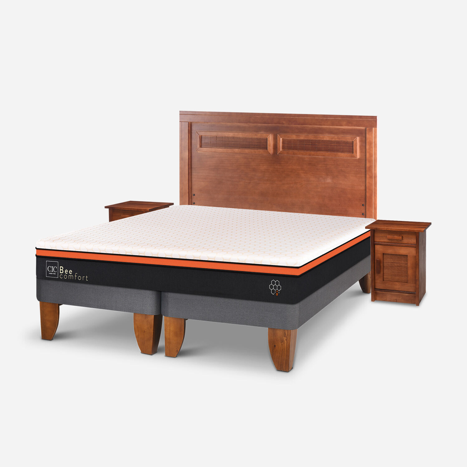 Cama Europea 2 Plazas Bee Comfort + Set Milán Caramel
