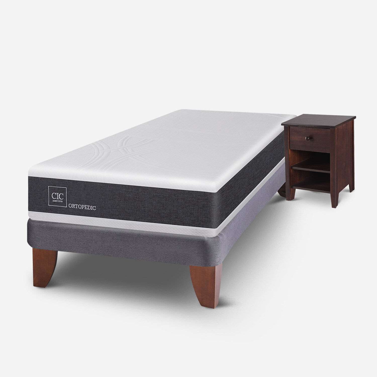 Cama Europea 1.5 Plazas Ortopedic + Velador Torino Choc