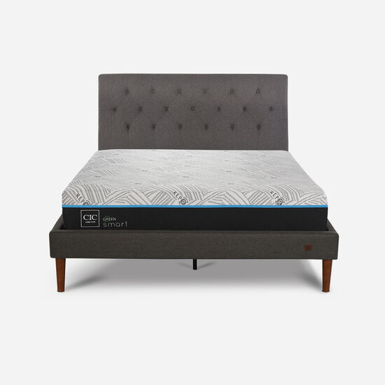 Cama Europea Curve 2 Plazas Smart Green + Respaldo Kavery