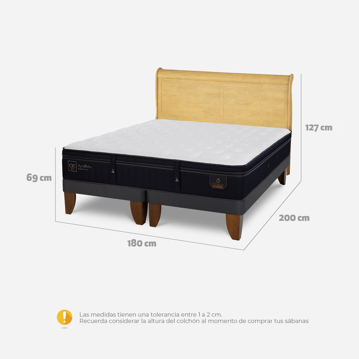Cama Europea King Super Premium + Respaldo Mir&oacute; Mostaza