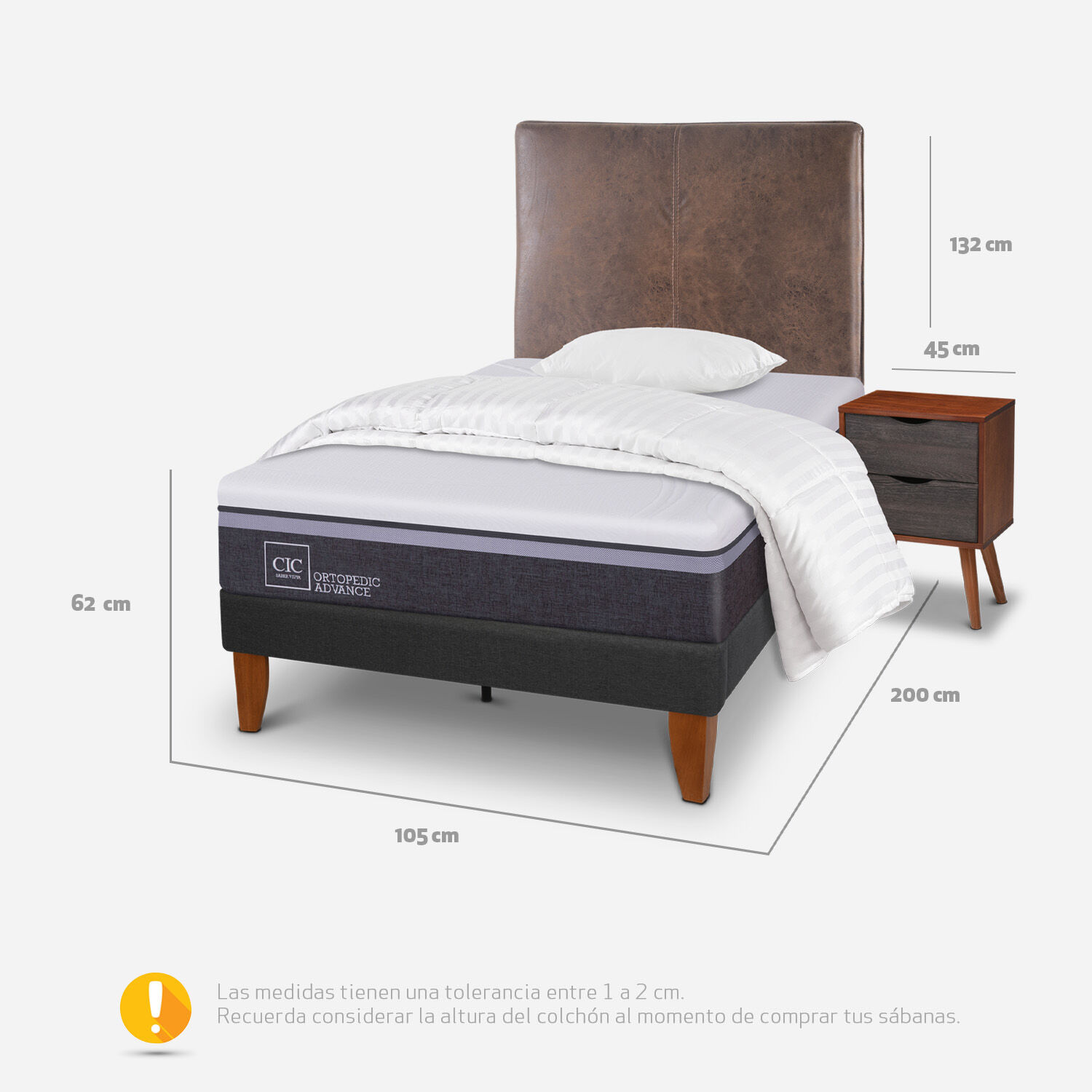 Cama Europea Curve 1,5 Plazas Ortopedic Advance + Set Baker + Almohada + Plum&oacute;n