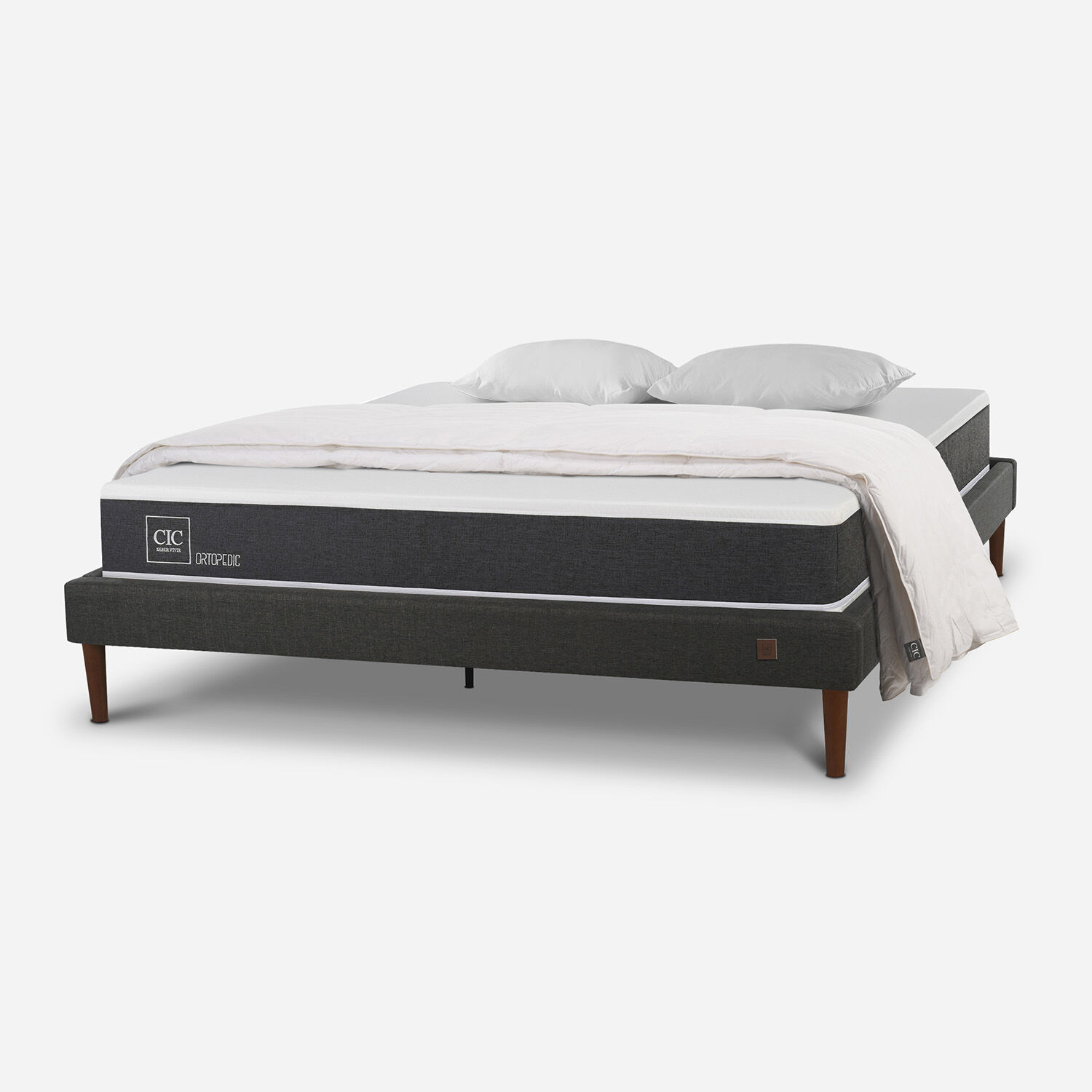 Cama Europea Curve 2 Plazas Ortopedic + Plum&oacute;n + Almohadas