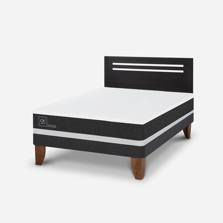 Cama Europea 2 Plazas Ortopedic Base Normal + Respaldo M&uacute;nich Negro