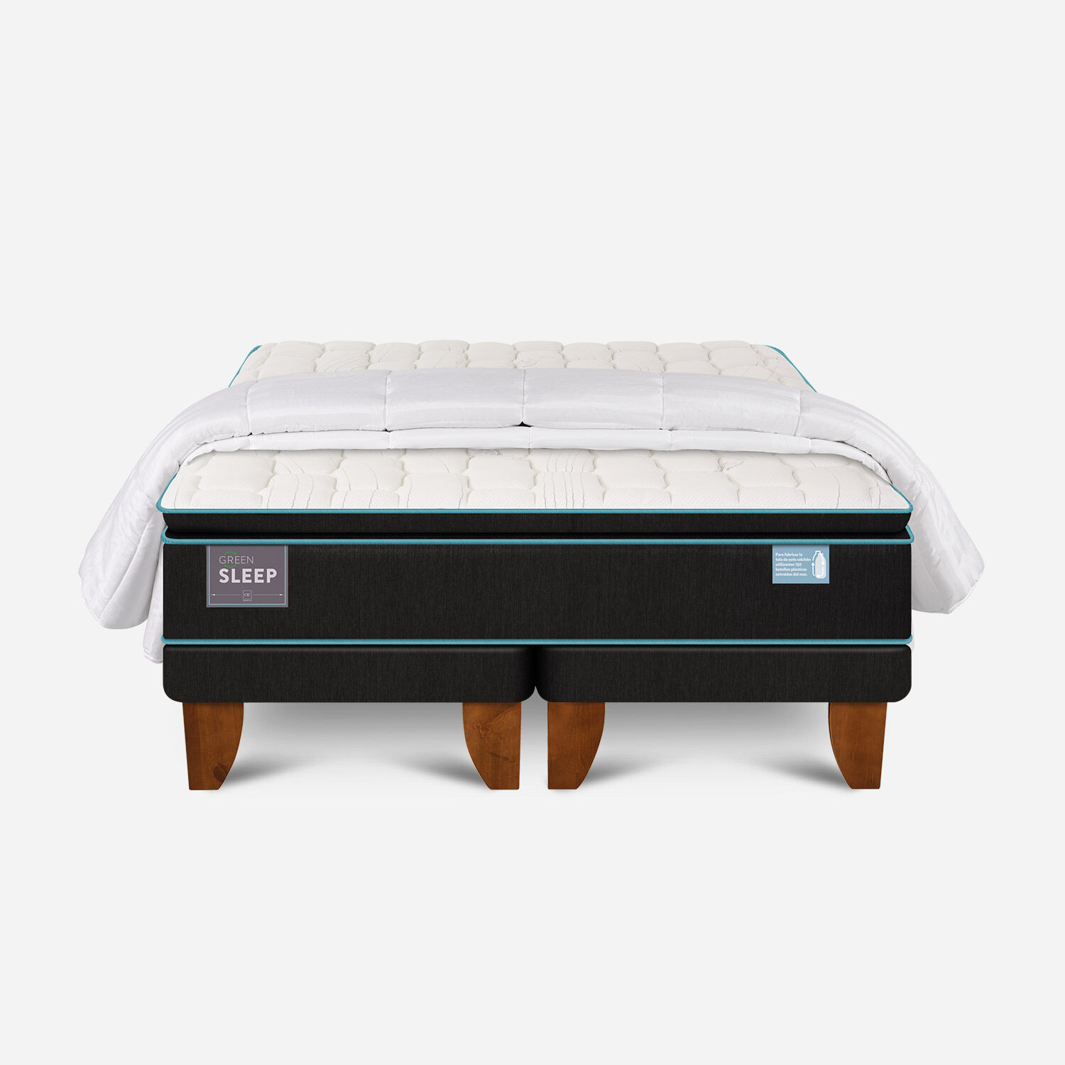 Cama Europea King Green Sleep Base Dividida + Plum&oacute;n