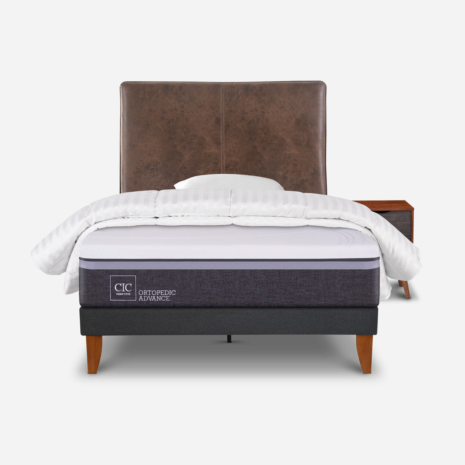 Cama Europea Curve 1,5 Plazas Ortopedic Advance + Set Baker + Almohada + Plum&oacute;n