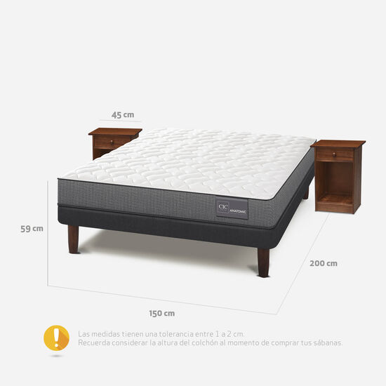 Cama Europea 2 Plazas Base Normal Anatomic + Veladores Villarrica