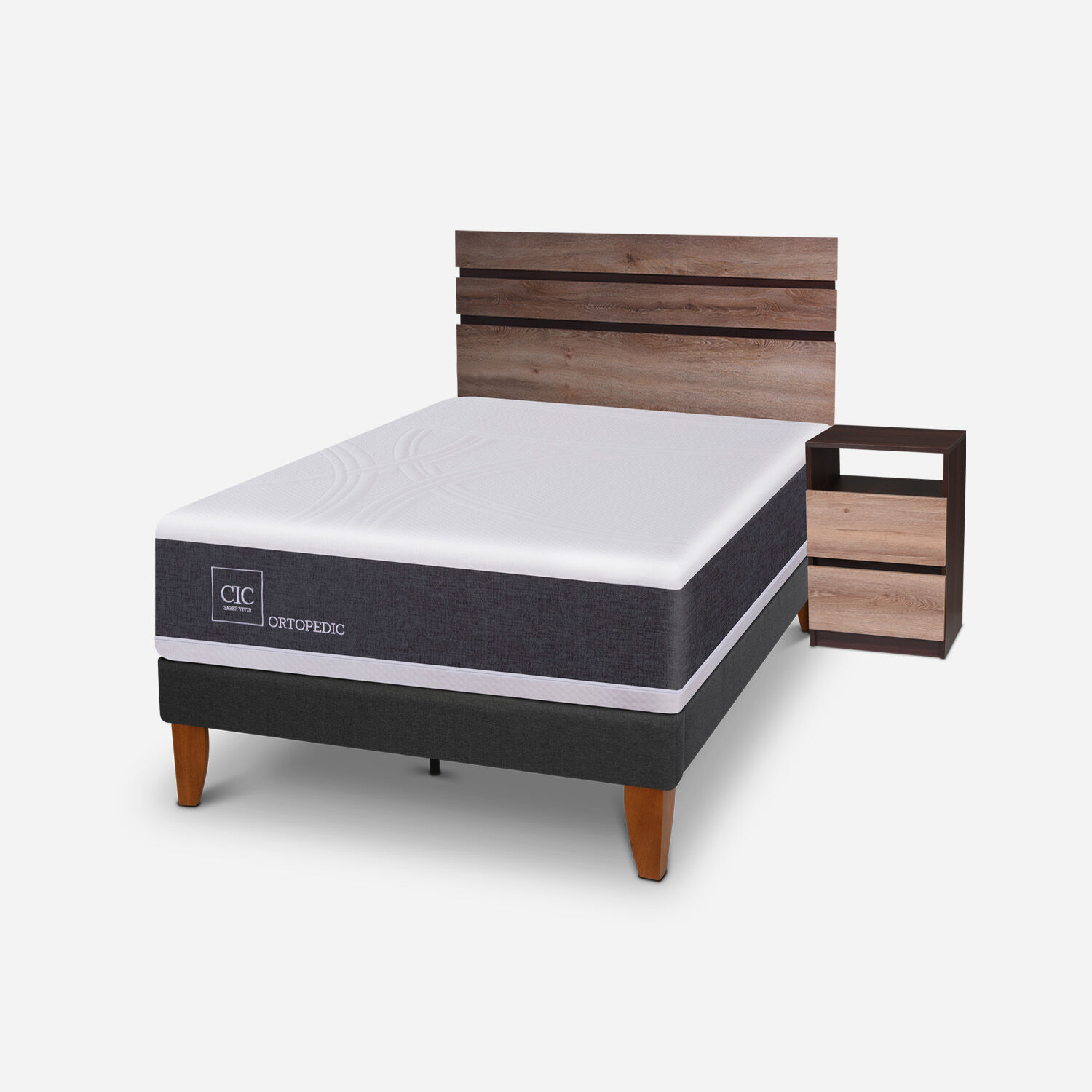 Cama Europea Curve 1,5 Plazas Ortopedic + Set Ares