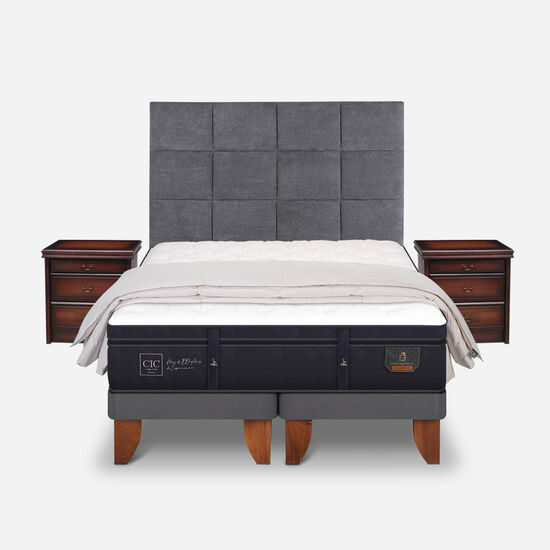 Cama Europea King Super Premium + Set Támesis + Almohadas 100% Pluma de Ganso