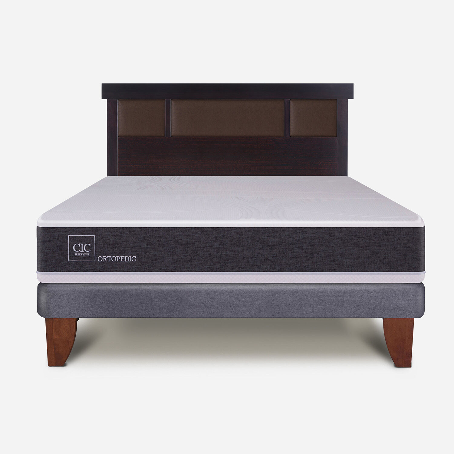 Cama Europea 2 Plazas Base Normal Ortopedic + Respaldo Dublín Choc