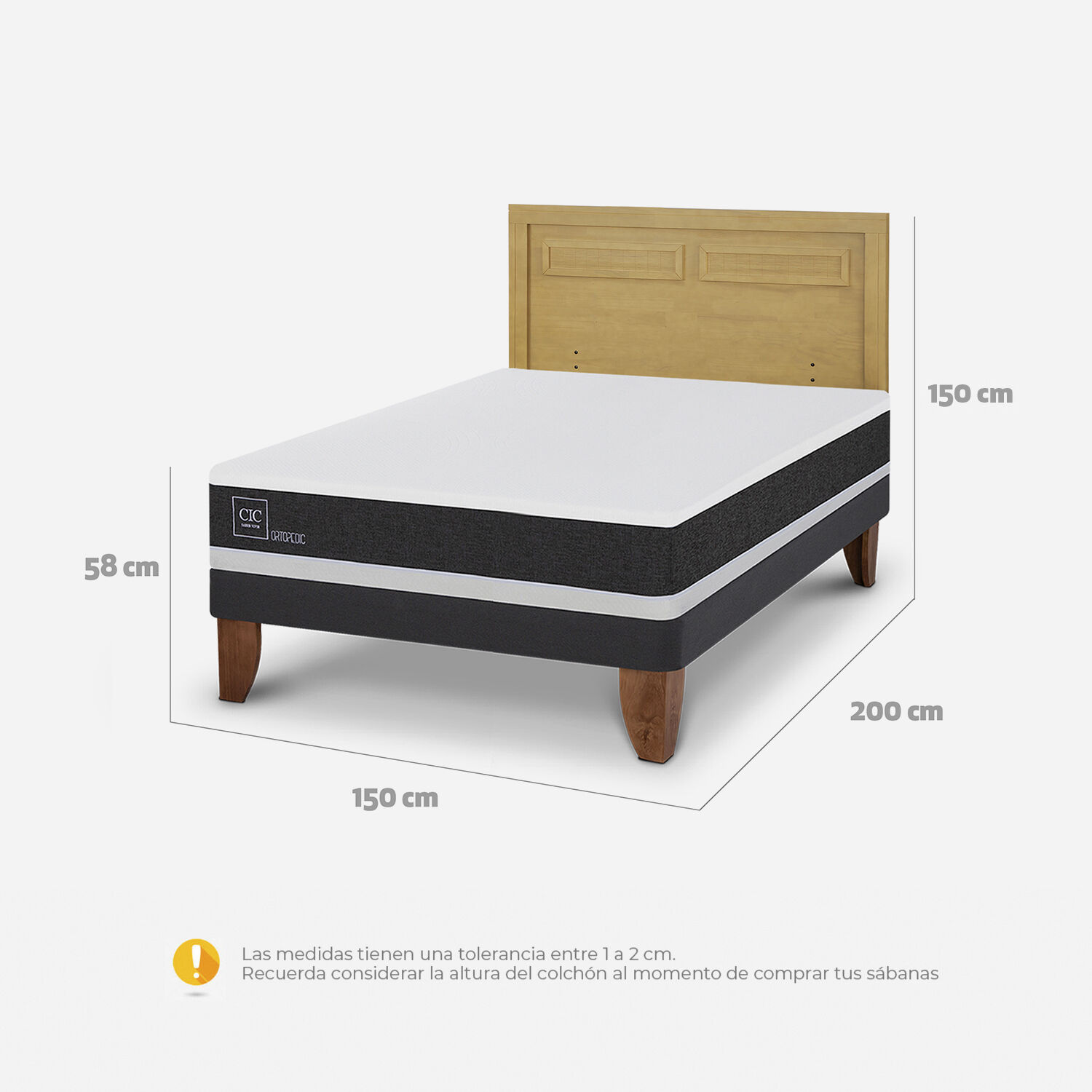 Cama Europea 2 Plazas Ortopedic Base Normal + Respaldo Mil&aacute;n Mostaza
