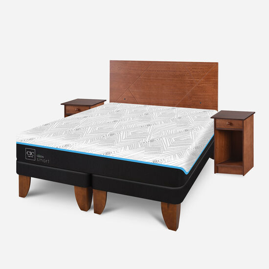 Cama Europea 2 Plazas Smart Green Base Dividida + Set Villarrica