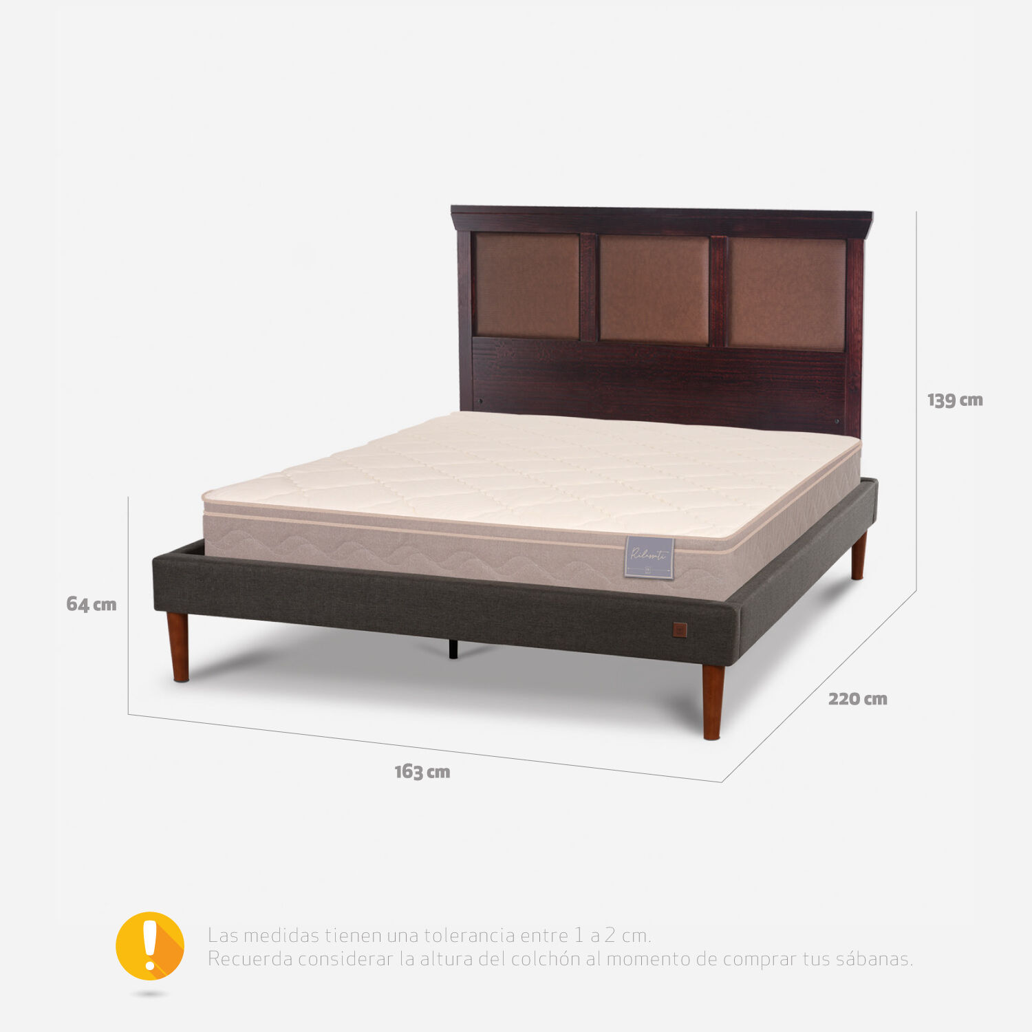 Cama Europea Curve 2 Plazas Rilassati + Respaldo Torino Chocolate
