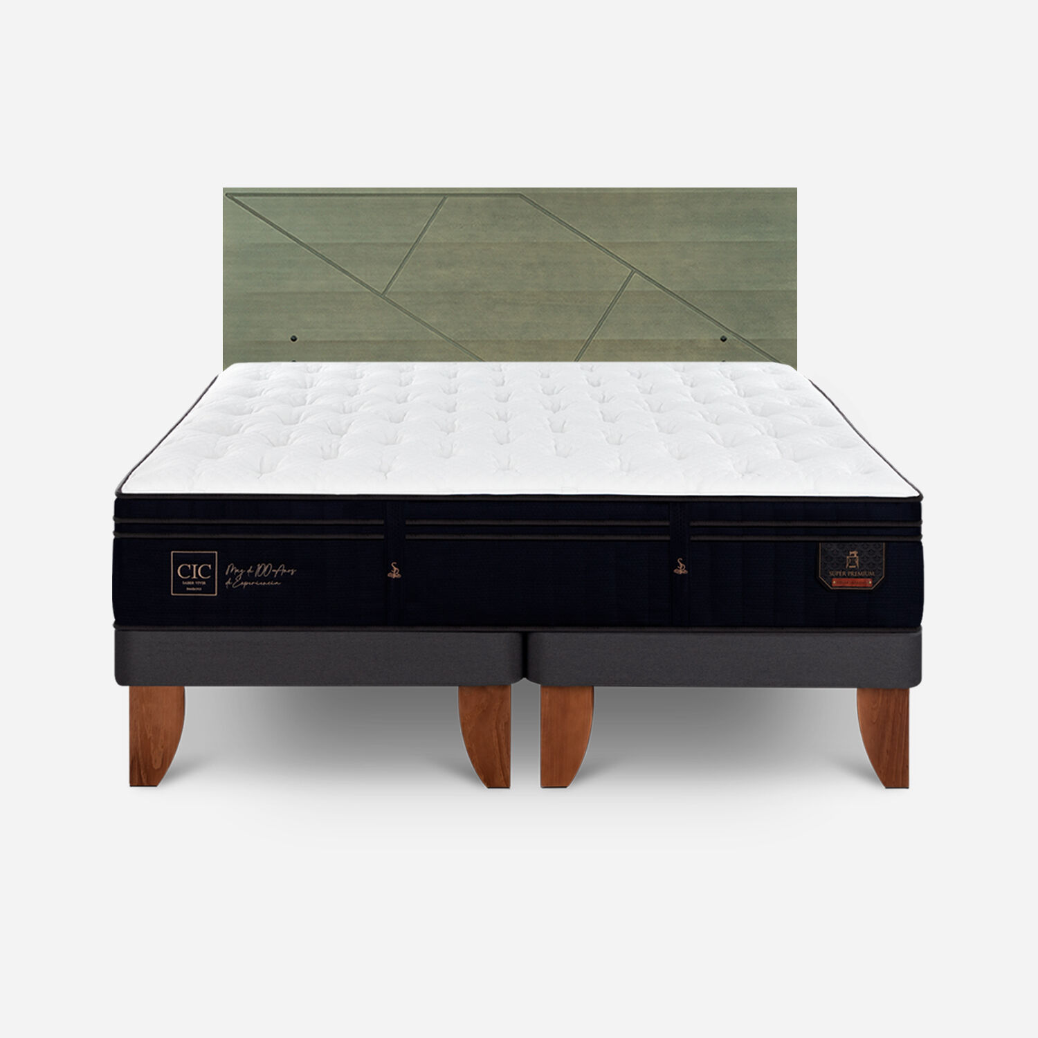 Cama Europea King Super Premium + Respaldo Villarrica Olivo