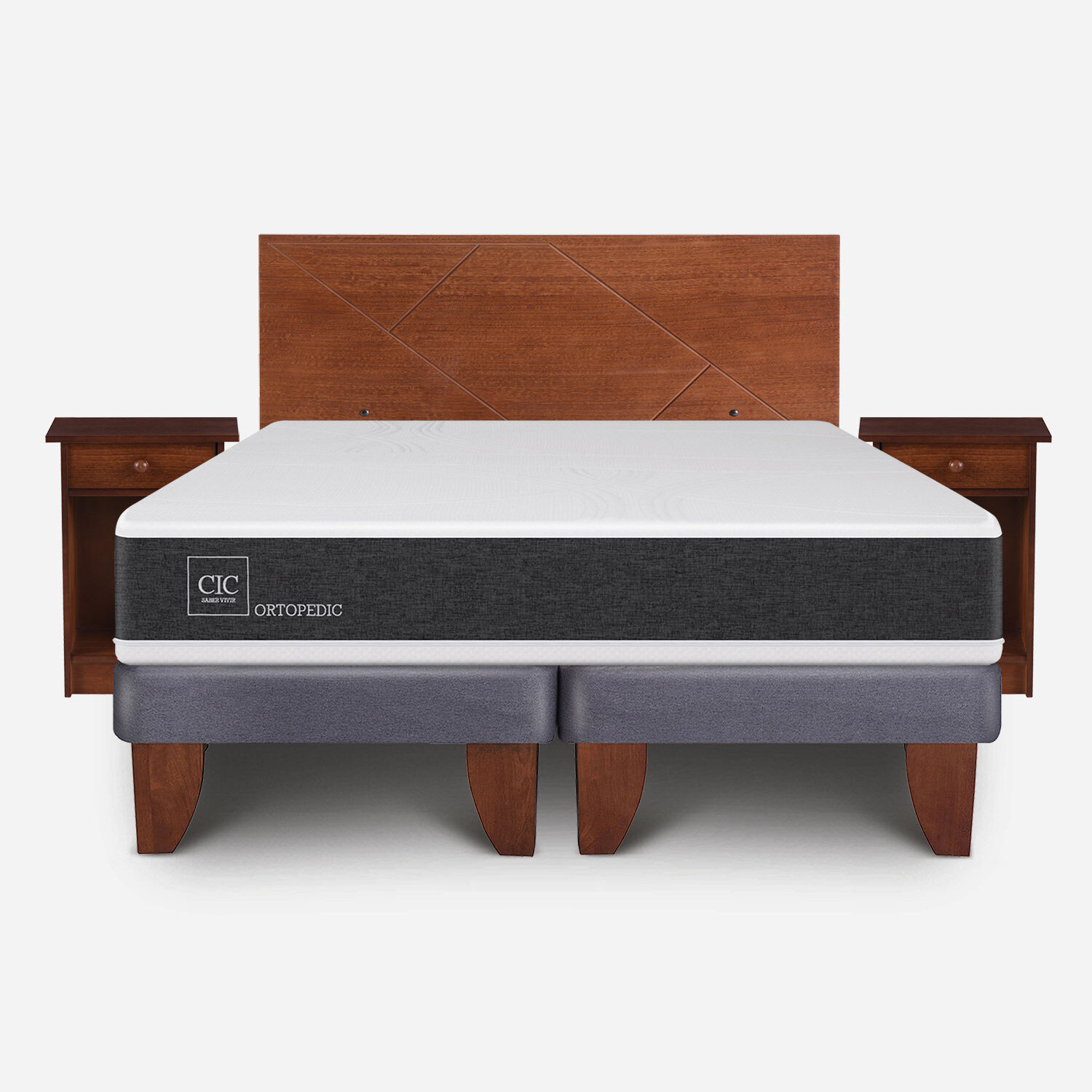 Cama Europea 2 Plazas Ortopedic Base Dividida + Set Villarrica