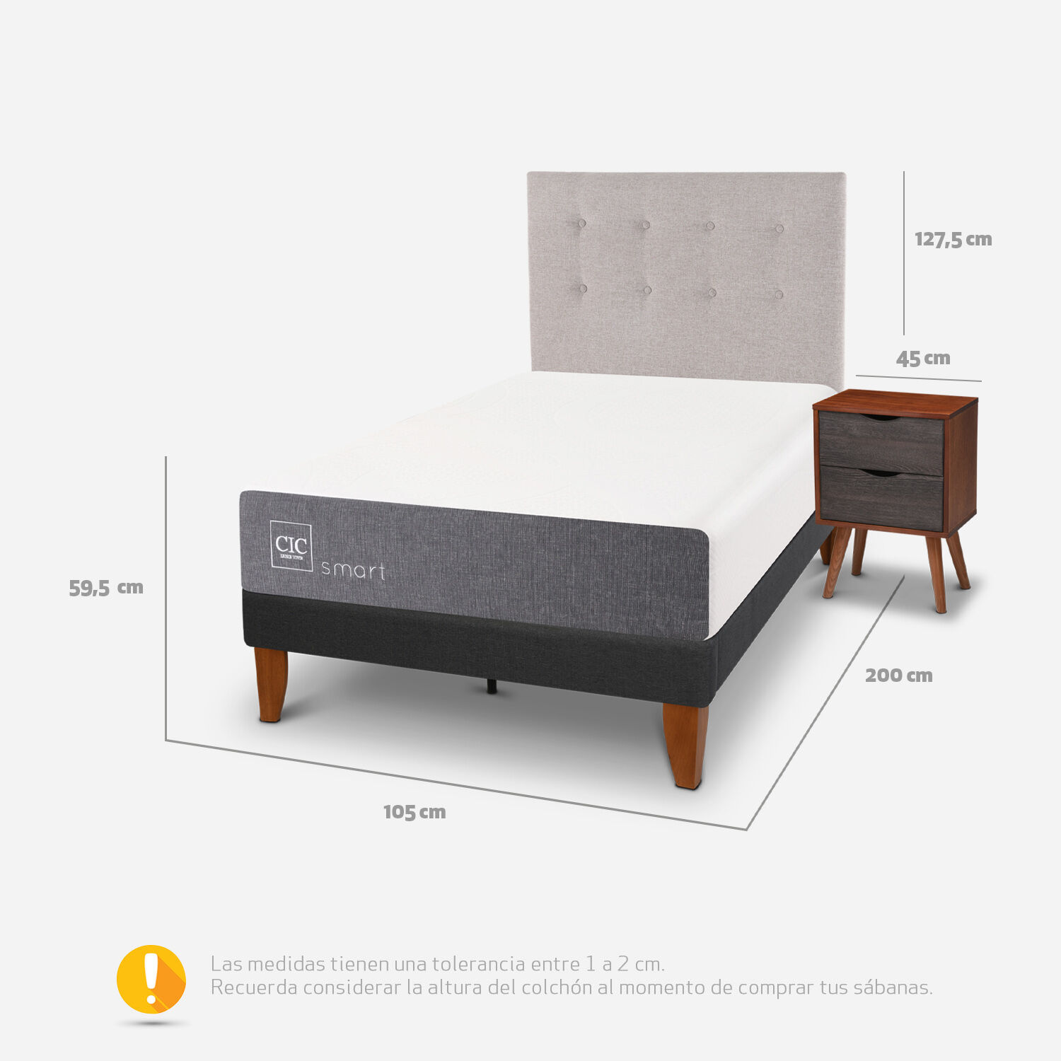 Cama Europea Curve 1.5 Plazas Smart + Set Tigris