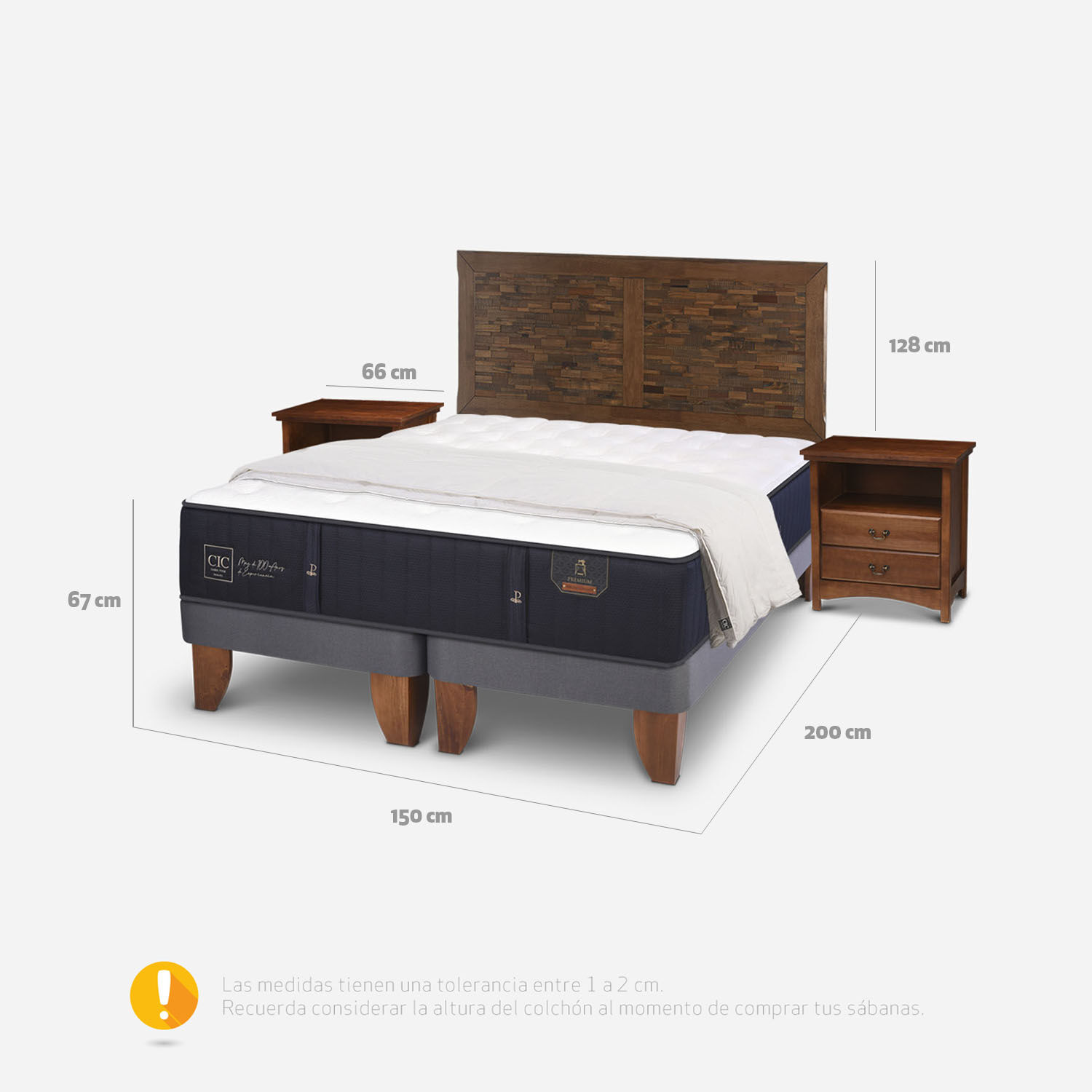 Cama Europea 2 Plazas Base Dividida Premium + Set Antique + Plumón 15% Pluma de Ganso
