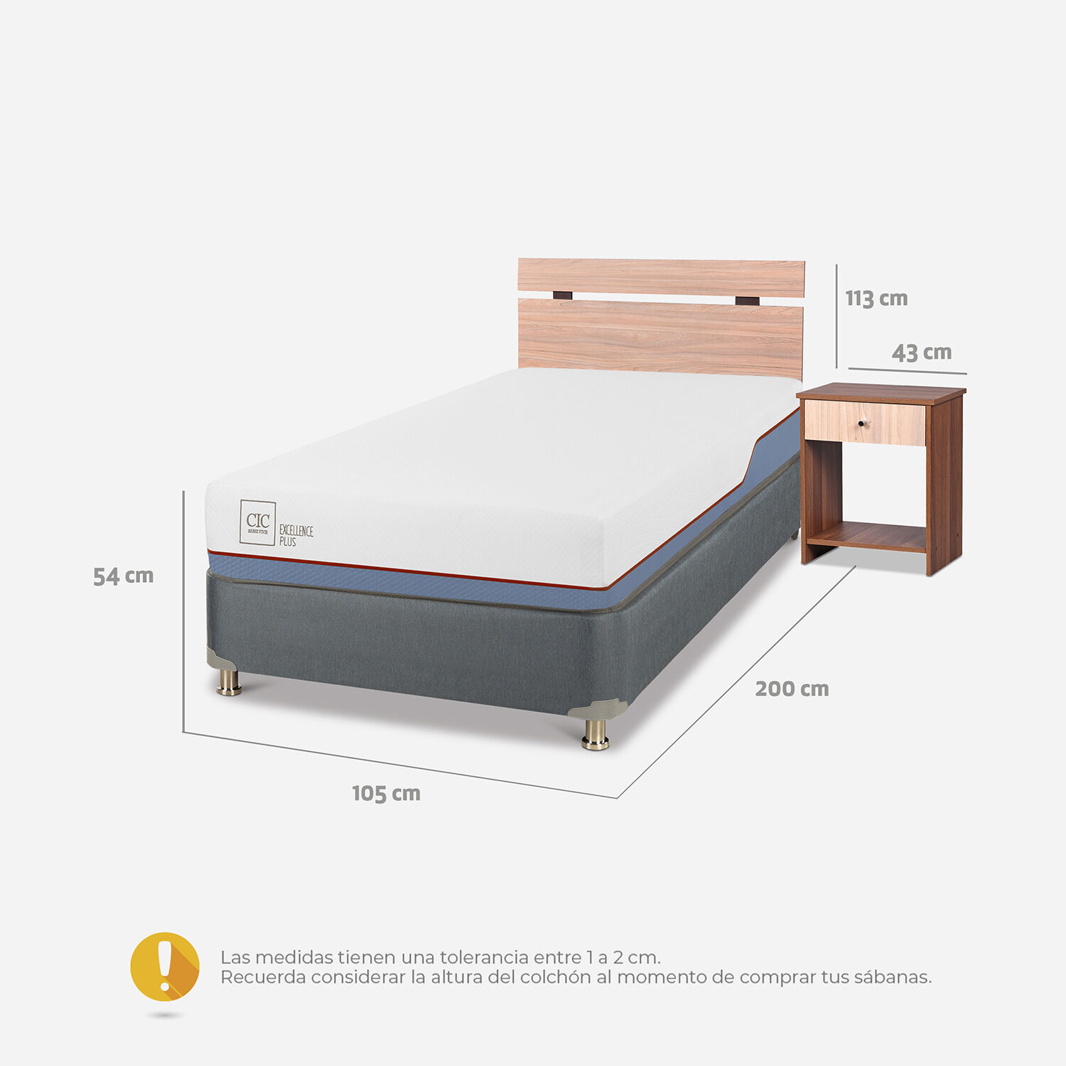 Cama Americana 1.5 Plazas Excellence Plus + Set Olmo