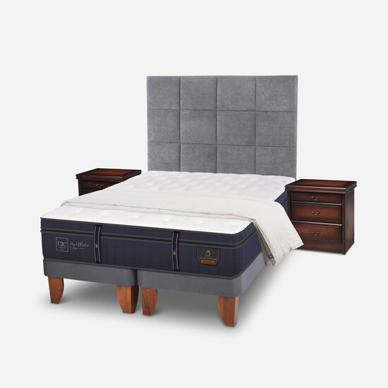 Cama Europea 2 Plazas Base Dividida Grand Premium + Set Támesis + Plumón 15% Pluma de Ganso