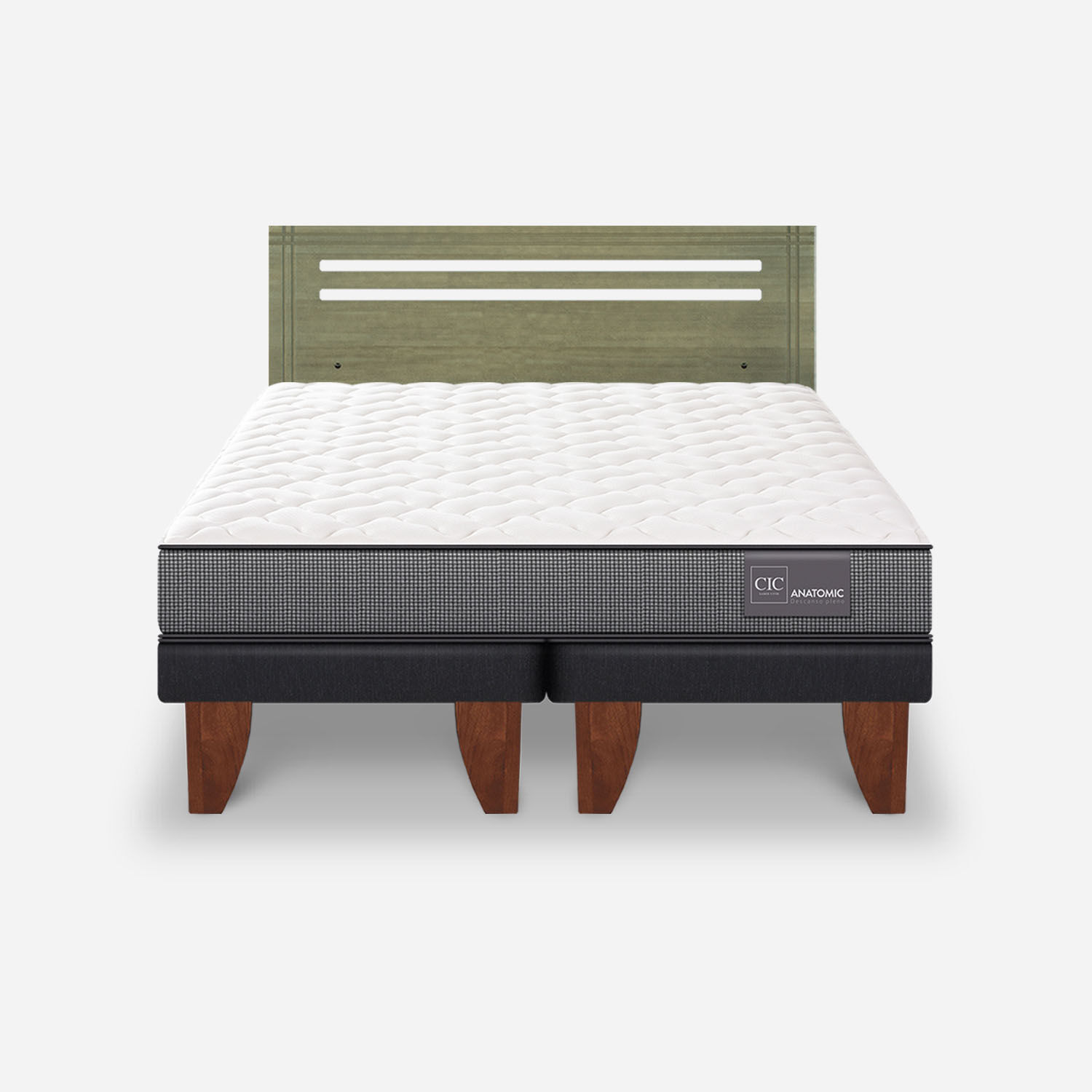 Cama Europea 2 Plazas Anatomic Base Dividida + Respaldo M&uacute;nich Olivo