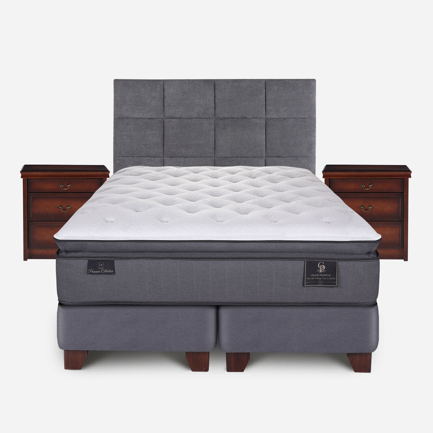 Box Spring 2 Plazas Grand Premium Base Dividida + Set T&aacute;mesis