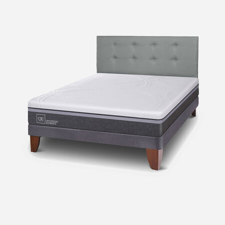 Cama Europea 2 Plazas Ortopedic Advance Base Normal + Respaldo Tapizado Gris