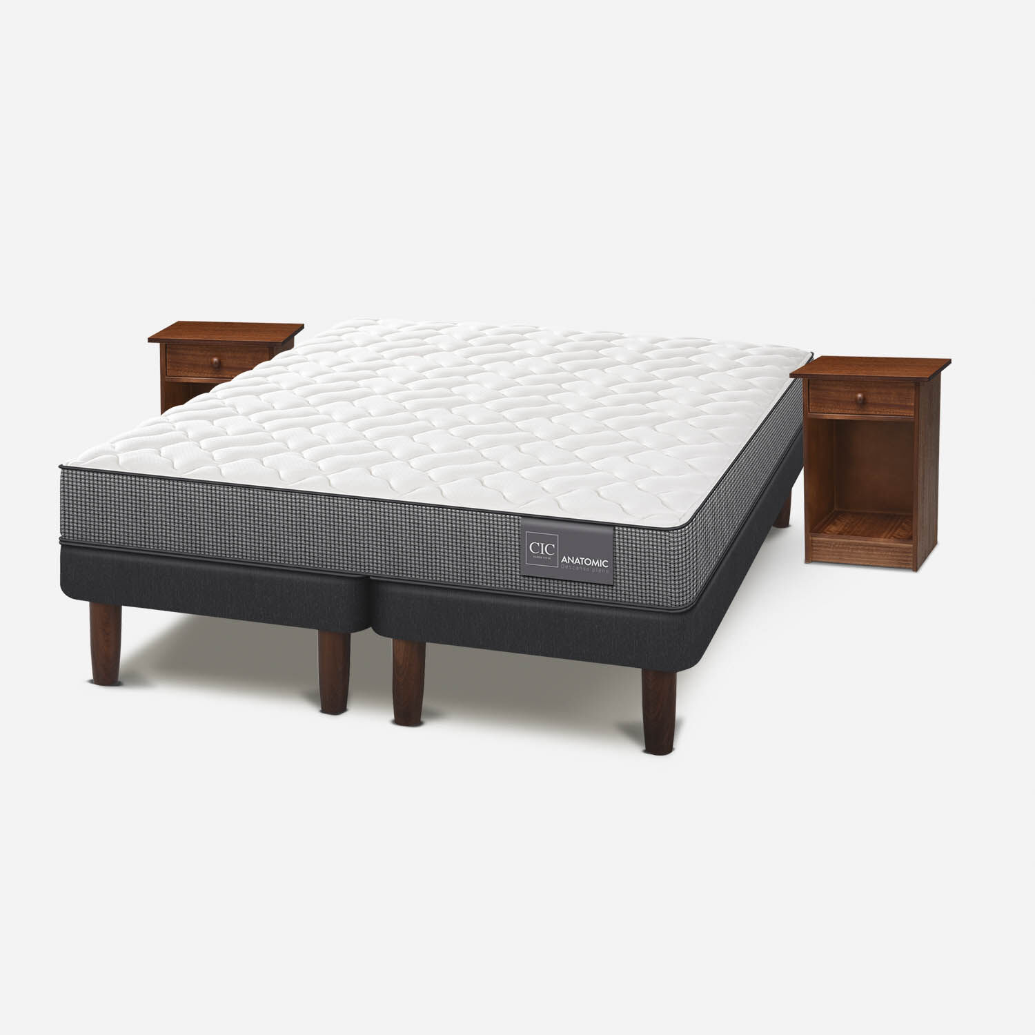 Cama Europea 2 Plazas Base Dividida Anatomic + Veladores Villarrica