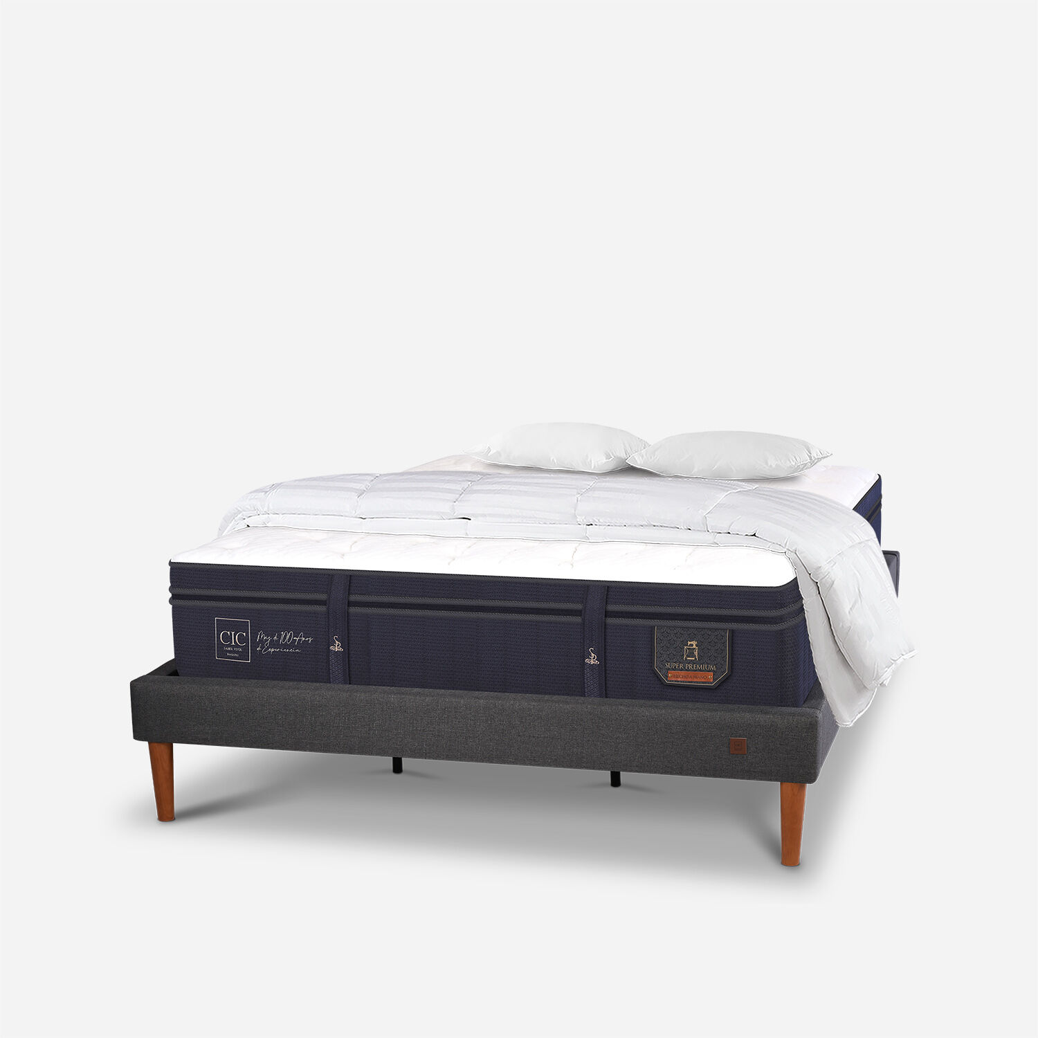 Cama Europea Curve King Super Premium + Almohadas Viscoel&aacute;sticas + Plum&oacute;n