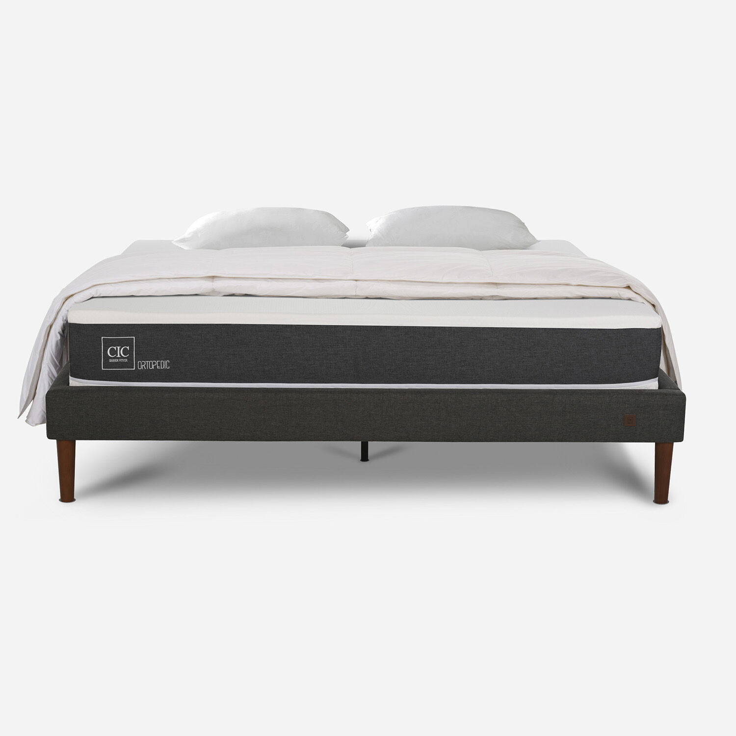 Cama Europea Curve 2 Plazas Ortopedic + Plum&oacute;n + Almohadas