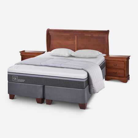 Box Spring 2 Plazas Ortopedic Advance Base Dividida + Set Mir&oacute; Caramel + Almohadas + Plum&oacute;n Plumas